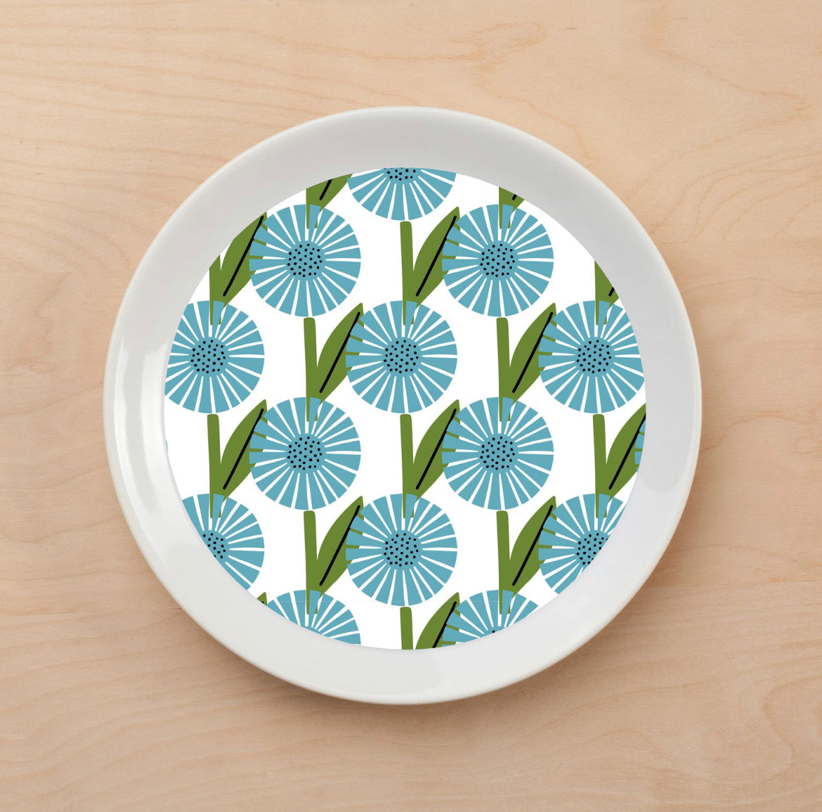 Blue Doodle Flowers Plate Accent