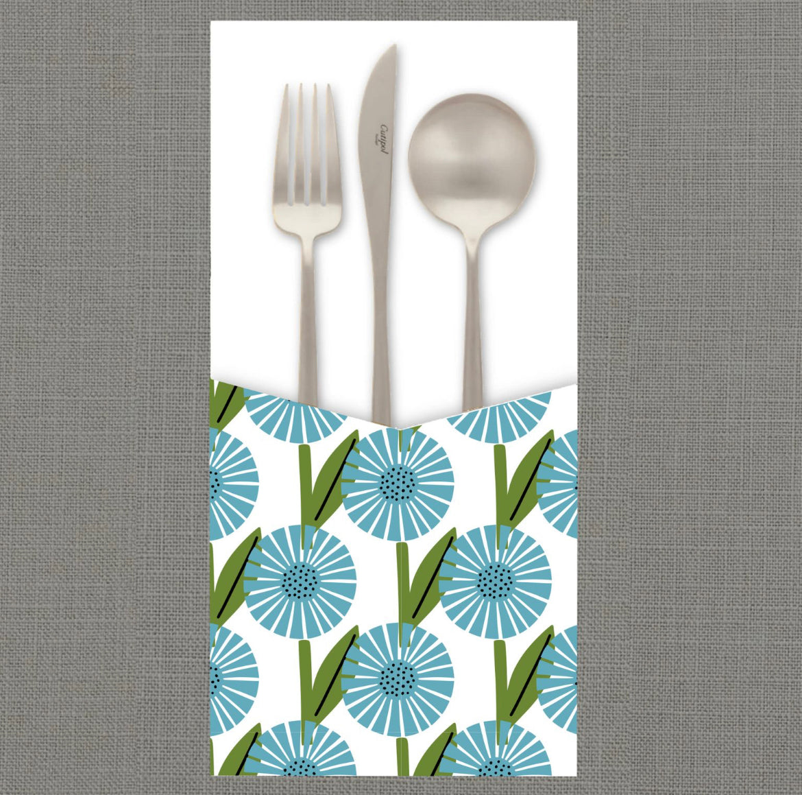 Blue Doodle Flowers  - Cutlery Pouch