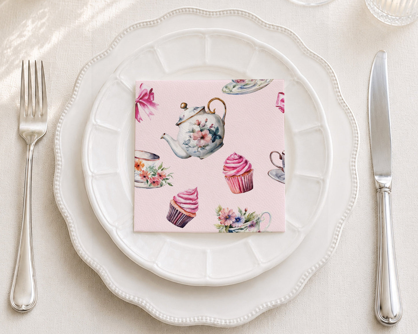 Pink Tea Party Cocktail Napkin