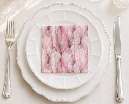 Pink Tropical Leaf Cocktail Napkin