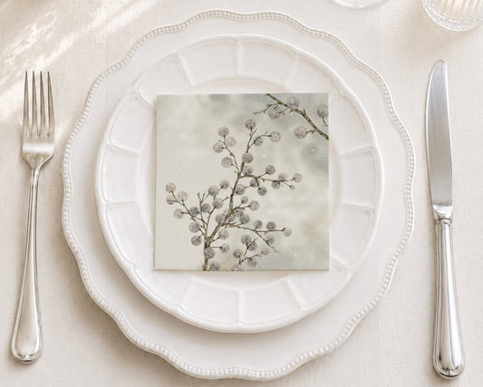 Silver Berry Branches Cocktail Napkin