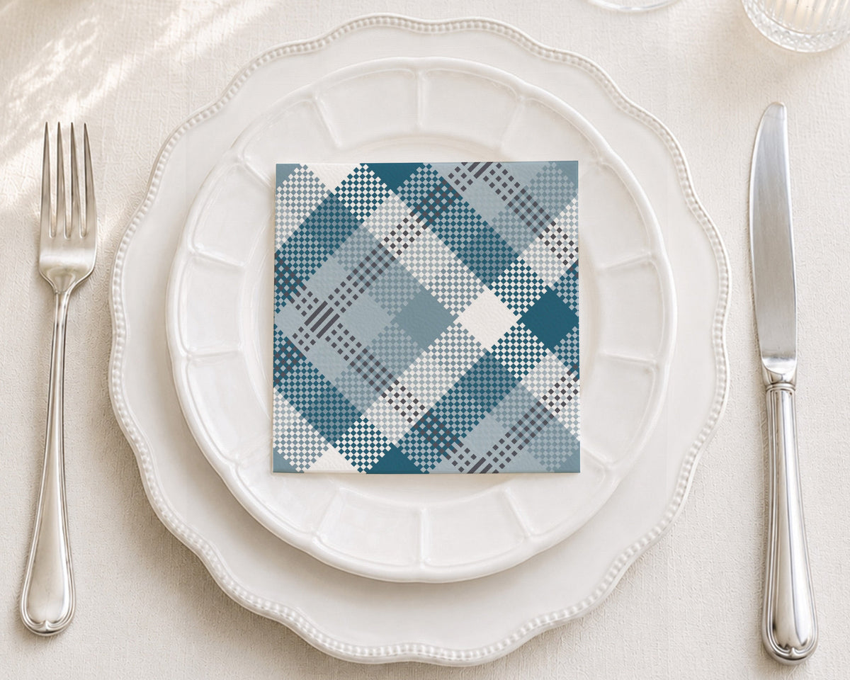 Teal Check Cocktail Napkin