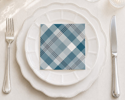 Teal Check Cocktail Napkin