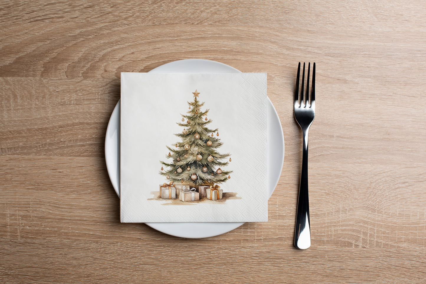 Watercolor Christmas Tree Cocktail Napkin