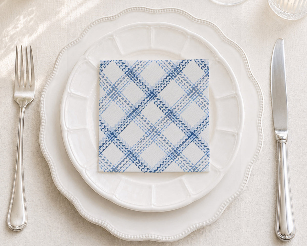 White Plaid Cocktail Napkin