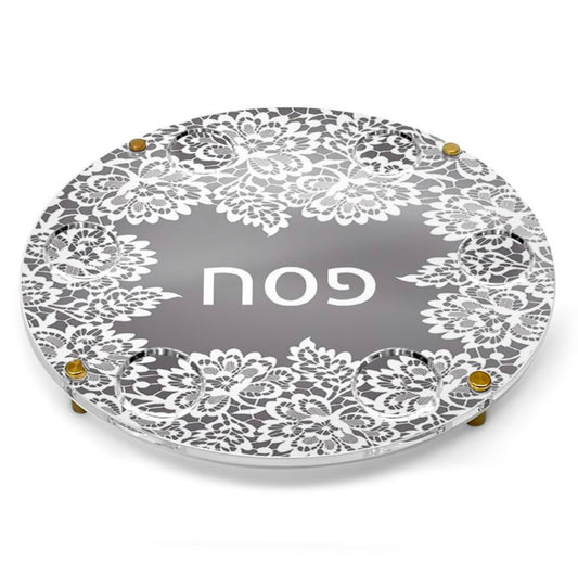 Chantilly Seder Plate - White / Gray Round